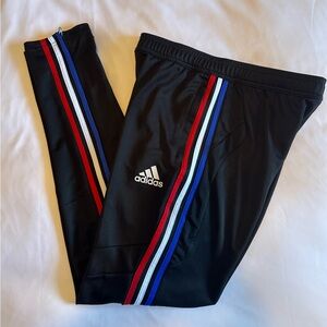 Adidas Black Soccer Pants with Red, White, and Blue Stripes Youth Size 15-16